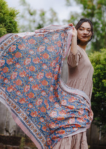 Sarong Chaihara - Fino Algodão Indiano - Estampa Contemporânea Blockprint - Azul